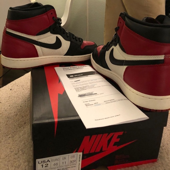 COPY - Air Jordan 1 Retro High OG Bred Toe Size12 - Picture 3 of 7